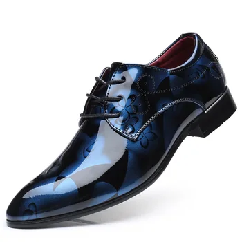 Nova popularna Casual Muške Cipele sa sjajnim kraljevski plavom bojom po cijeloj površini, Formalne Oxfords ravnim cipelama, Vjenčanje večernje modeliranje cipele Sapato Social Masculino