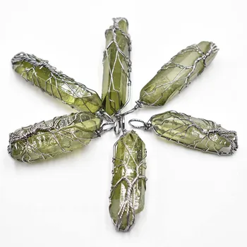 Nosača-stupova od prirodnih zeleni fluorit Ručni rad, Drvo života, omatanjem bakrena žica, u rasutom stanju, 6 kom./lot za ogrlice i nakita