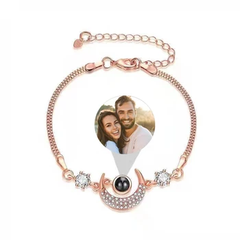 Silver/pink-zlatna narukvica s фотопроекцией Mjeseca na red, narukvica za žene, poklon nakit