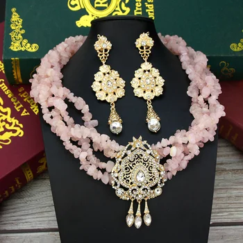 Neovisson Kvalitetnu ogrlicu-чокер iz Maroka, postavlja svadbeni nakit za mladenku od prirodnog kamena, s perlama, ogrlica, duge naušnice, pribor