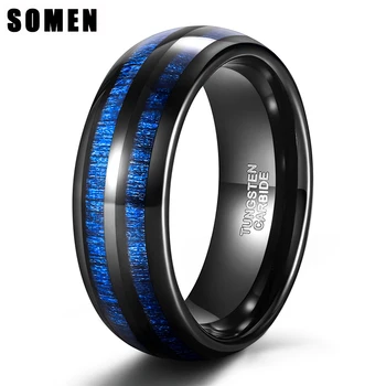 Gospodo volfram vjenčano prstenje Somen 8 mm Sa plavim umetak od javora, crna i prsten od volfram karbida, vjenčani prsten Sa zaobljeni rubovi, Komforan slijetanje