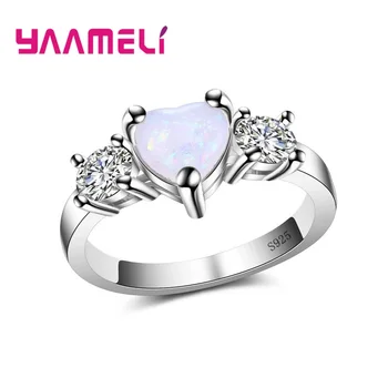 Romantična dizajn u obliku srca sa опалом za djevojke, ženske prsten od 925 sterling srebra, poklon od čvrstog kubni cirkonij