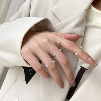 Srebro Korejski modni prsten s bisernom osmijeh 3 mm/4 mm za žene, богемное Prekrasna večer U-figurativni prsten u obliku repa, najverovatnije poklon