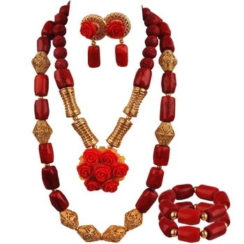 Afrička vjenčanje komplet, nakit od crvenog koralja s perlicama za žene, нигерийское coral ogrlica