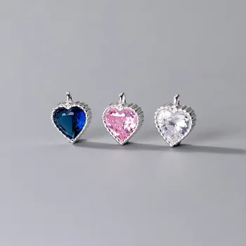 1 kom./lot, srebro 925 sterling, bijela/roza/Plava Cirkon, privjesci u obliku srca, sjajni ženski nakit, Srebrni privjesci, ogrlice, Naušnice 