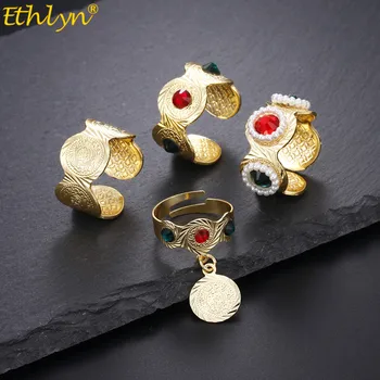Ethlyn Prsten sa arapskim kovanicama na Bliskom Istoku Zlatne boje, plastični prstenovi za ruke s raznobojnim kamenjem, nakit za svadbene zurke za žene R57