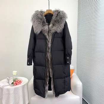 Donje Luksuzno Toplo Dugi kaput s ovratnikom od krzna чернобурки za djevojčice, jakna je na гусином пуху, Winter park, kaput JT3209