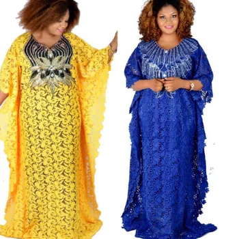 Afrički čipke, maxi-haljine za žene, tradicionalni ogrtač Bubu, muslimansko haljina Abaja s okruglog izreza i šljokice Africa Femme, unutarnji komplet od 2 predmeta