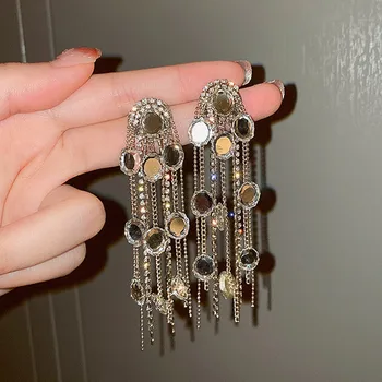 Geometrijski ovalni kristalno naušnice za žene, Nakit, duge viseće naušnice sa štrasom, Upadljiv nakit