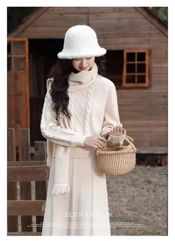 Jesen i zima je Novi Korejski jednostavan pulover, slobodan džemper + udoban suknja s visokim strukom, Jesen komplet od dva predmeta, vestidos