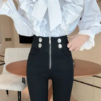 2023 Jesen i zima, Novi trendi crne traperice u elegantnom stilu, Ženske Tanke elastične hlače s visokim strukom i rez, spaljene hlače H251
