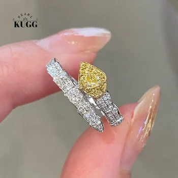 Prsten od bijelog zlata KUGG 18 Karatnog Moderan dizajn u obliku zmije Zaručnički prsten s ovim prirodnim žuti dijamant za žene Kvalitetne svadbeni nakit