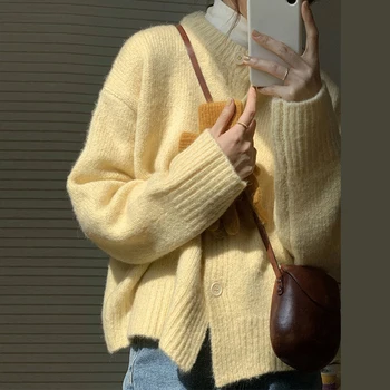 Slatka pleteni cardigans, Džemper, ženske jesensko-zimske однобортные kaput s okruglog izreza, francuski однотонный jednostavan ženski džemper