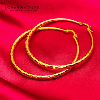 Naušnice od žutog zlata GP Round Circle Za žene, velike naušnice-prsten veličine 60 mm, Brincos Femme, Vjenčani nakit, Pribor, Nakit