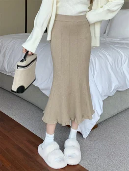 Duge suknje PLAMTEE Sirena Bodycon Slim, novo 2024 godine, monotono proljetna odjeća s visokim strukom, moderan vanjski odjeća, univerzalni uredski dama