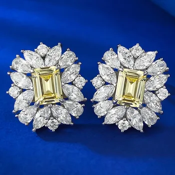 2023 Novi europski i američki luksuzni set od srebra 925 sterling 6 * 8 Žutih dijamanata smaragdno rez