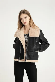 Ženski zimski kaput od toplog umjetnog krzna, novi dizajn, slobodni kožni kaput s dugim rukavima, debelo zimski kaput, ženska moderan jakna zip