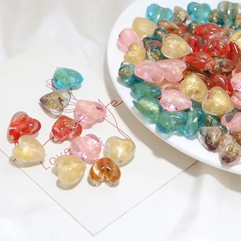 10шт staklenih perli Lampwork u obliku breskve srca sa folijom, perle iz zlatne u prahu za izradu nakita, narukvice, ogrlice, naušnice