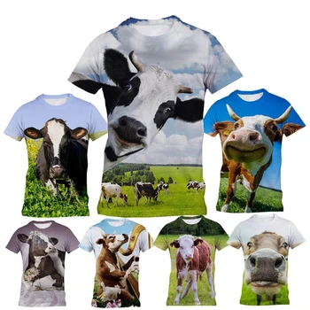 Novi trendi svakodnevne majice sa 3D ispis krave, zabavne majice za muškarce i žene, majice sa kratkim rukavima sa životinjama po cijeloj površini