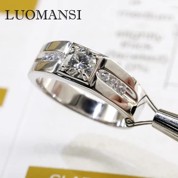 Prsten s муассанитом Luomansi Real 1 Karat, Muško Vjenčanja Vjenčani proizvod od srebra S925 Uzorka, Prošlo provjeru na dijamante