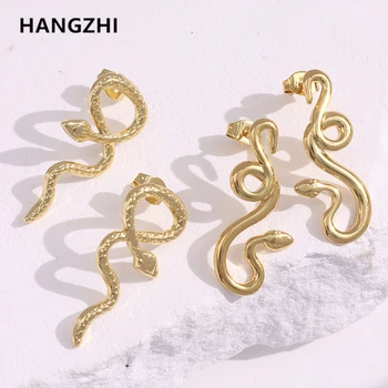Naušnice-zmije od nehrđajućeg čelika HangZhi, ocrtava osobnost, Nepravilnih, slatka Trend Vintage nakit zlatne boje za žene, Novi