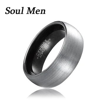 Unisex Crno Zaručnički prsten s kupolom od volfram karbida 8 mm za muškarce i žene Comfort Fit Brush Finish TU072R