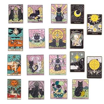 Creative serija Tarot karata, Metalni broš u obliku životinja, ikona Slatka Crna mačka, Prilagođena pin sa slike lubanje na rever, Logo za proricanje sudbine