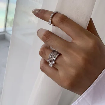 Setovi prstena od srebra Fshion 925 Sterling Za žene, prstenje oponašanje diamond pokrivenost, Nakit za ruke, Dar za djevojčice u rasutom stanju