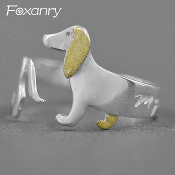 Foxanry 1 kom. srebro geometrijski prsten u obliku psa za žene, parovi, минималистичные slatka kreativne dekoracije za zurke u povodu dana rođenja, pribor, poklon