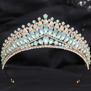 Ženska Crown od slatkog opala je u baroknom stilu DIEZI, kraljica vjenčanja, Crvena, Zelena, Plava Kristalno Svadbeni Tiaras, Crown, zavoj na glavi, Pribor za haljine