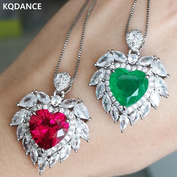 KQDANCE Lab smaragd рубиновое Srce cvjetni privjesci, Ogrlice i /prstenje/ Srebrni Pozlaćeni Setovi vjenčanje dekoracije za žene 2021